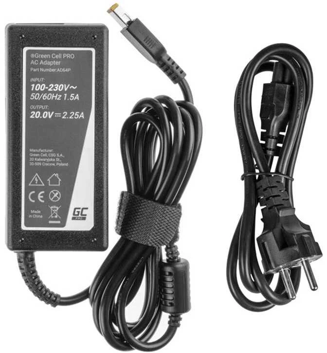 GREENCELL AD64P įkroviklis / kintamosios srovės adapteris Žalias Cell for Lenovo 20V 2.25A 45W Slim Tip