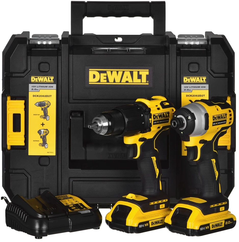 Įrankių komplektas Dewalt 18V 2x2,0Ah DCD709 + DCF809 DCK2062D2T