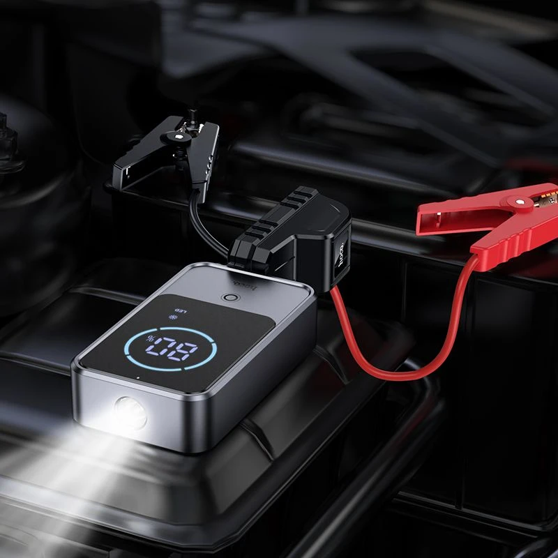 Powerbank 10000 mAh 2,4A 18W with a car jump-start function Hoco QS7 metal pilka