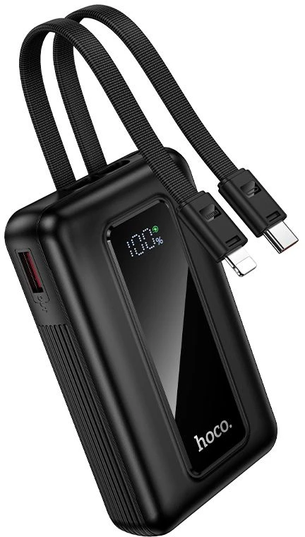 Powerbank 10000 mAh QC PD 22,5W with built-in cables USB C+ Lightning Hoco J162 juodas