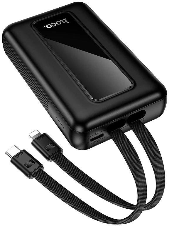 Powerbank 10000 mAh QC PD 22,5W with built-in cables USB C+ Lightning Hoco J162 juodas