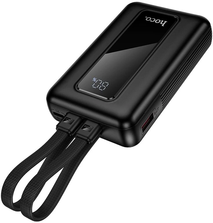 Powerbank 10000 mAh QC PD 22,5W with built-in cables USB C+ Lightning Hoco J162 juodas