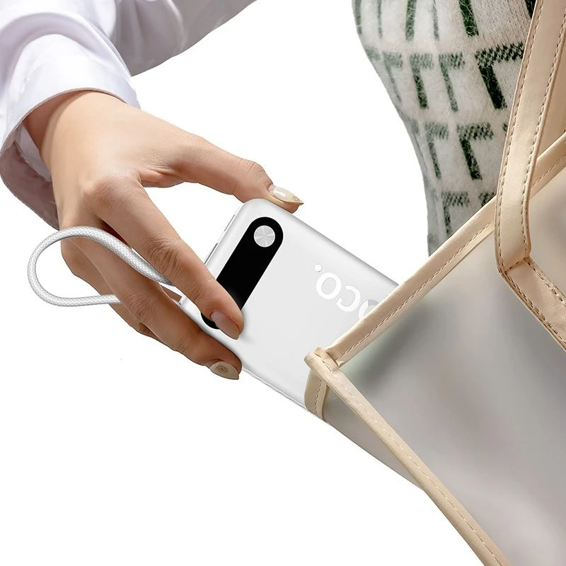 Powerbank 10000 mAh QC PD 2A 22,5W with built-in cables USB C + Lightning Hoco J171 Edge baltas