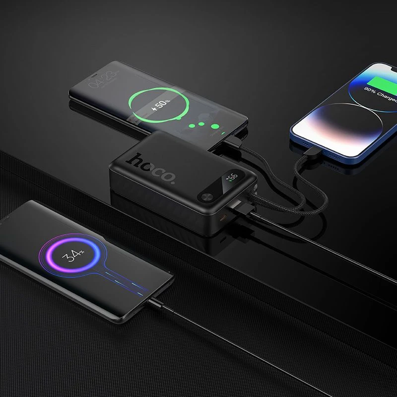 Powerbank 10000 mAh QC PD 2A 22,5W with built-in cables USB C + Lightning Hoco J171 Edge juodas