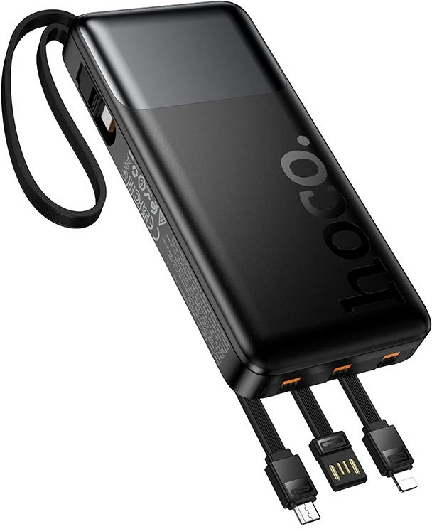 Powerbank 10000 mAh QC PD 2A 22,5W with built-in cables USB A + USB C + Lightning + Micro USB Hoco J156 juodas