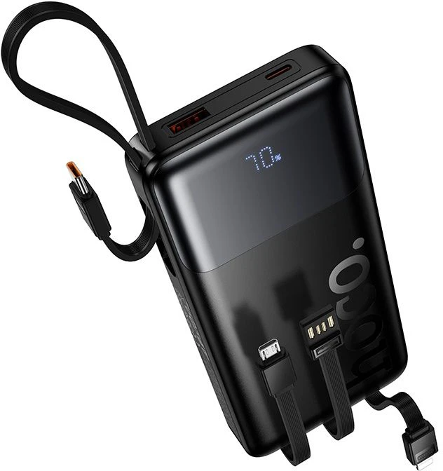 Powerbank 10000 mAh QC PD 2A 22,5W with built-in cables USB A + USB C + Lightning + Micro USB Hoco J156 juodas