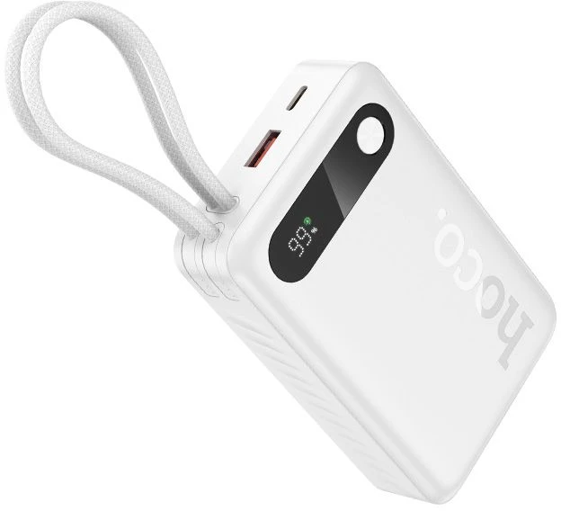 Powerbank 10000 mAh QC PD 2A 22,5W with built-in cables USB C + Lightning Hoco J171 Edge baltas