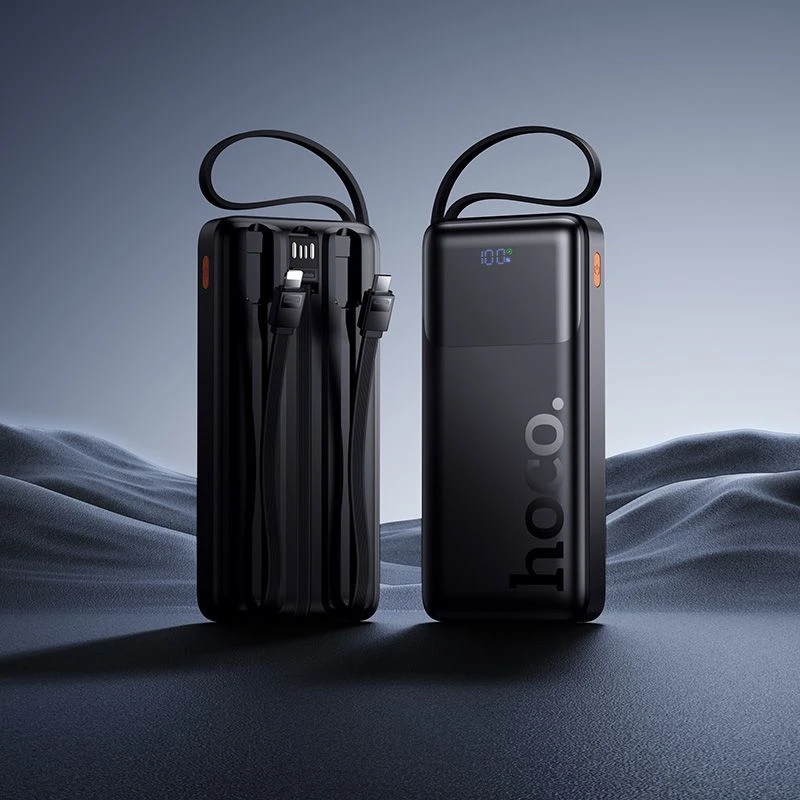 Powerbank 10000 mAh QC PD 2A 22,5W with built-in cables USB A + USB C + Lightning + Micro USB Hoco J156 juodas