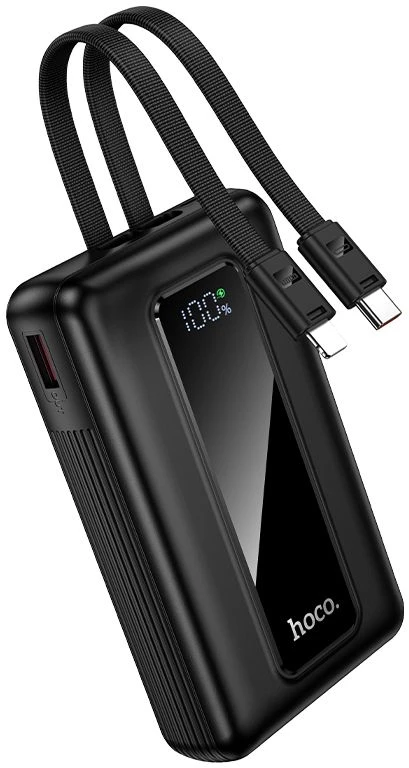 Powerbank 20000 mAh QC PD 22,5W with built-in cables USB C+ Lightning Hoco J162A juodas