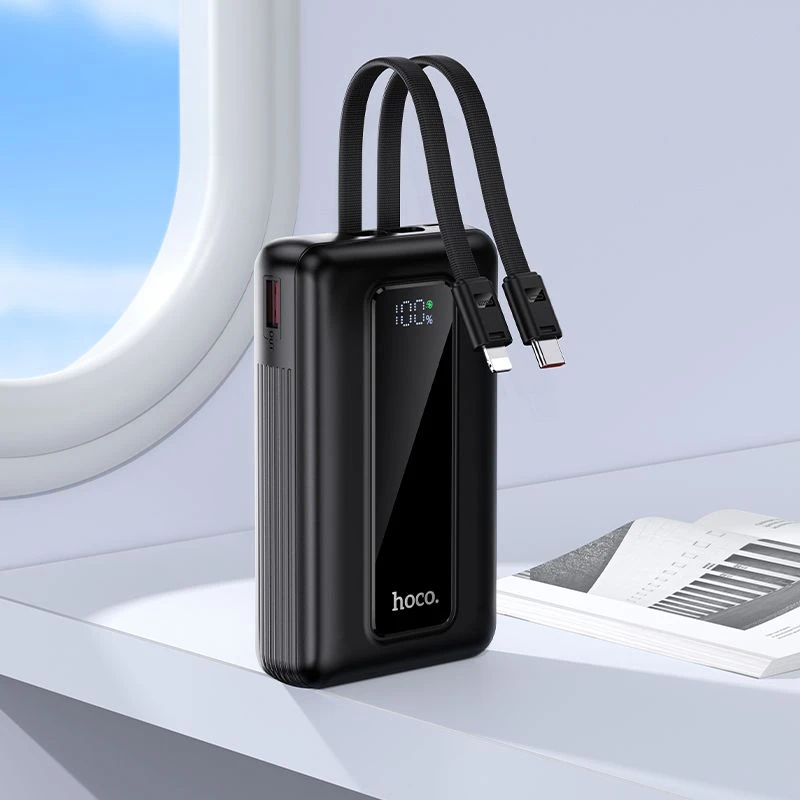 Powerbank 20000 mAh QC PD 22,5W with built-in cables USB C+ Lightning Hoco J162A juodas
