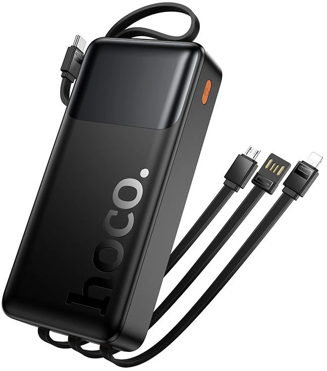 Powerbank 20000 mAh QC PD 2A 22,5W with built-in cables USB A + USB C + Lightning + Micro USB Hoco J156A juodas