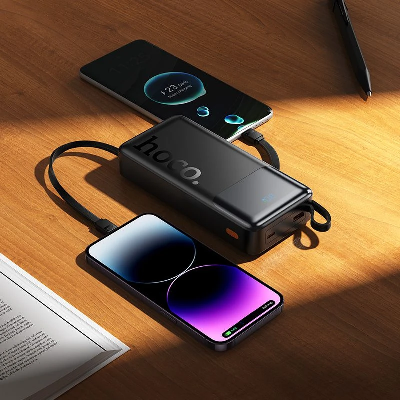 Powerbank 20000 mAh QC PD 2A 22,5W with built-in cables USB A + USB C + Lightning + Micro USB Hoco J156A juodas