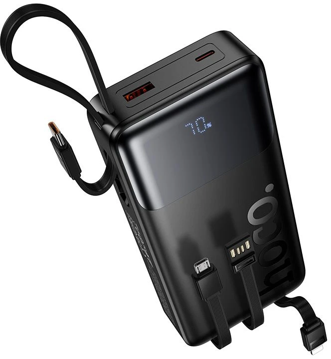 Powerbank 20000 mAh QC PD 2A 22,5W with built-in cables USB A + USB C + Lightning + Micro USB Hoco J156A juodas