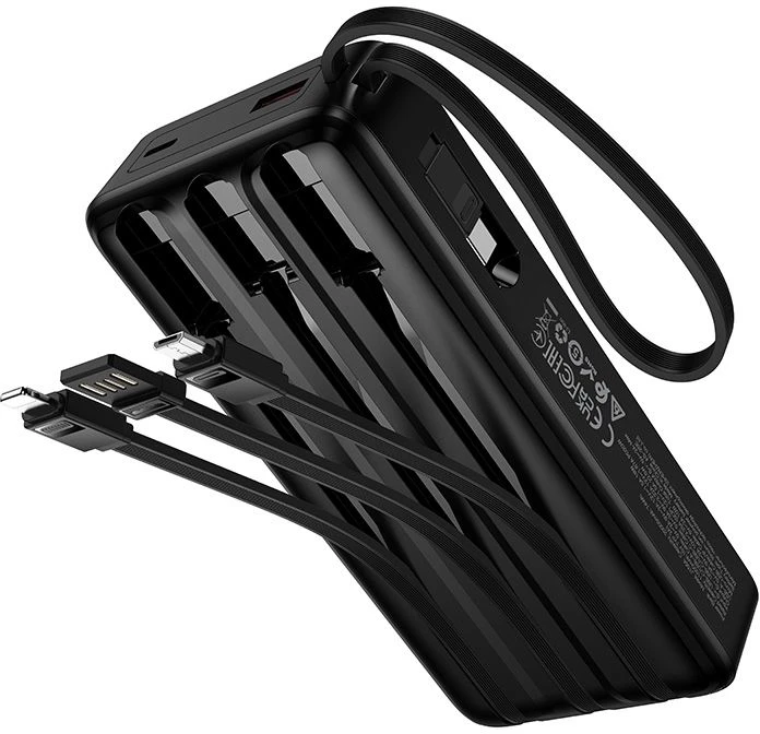 Powerbank 20000 mAh QC PD 2A 22,5W with built-in cables USB A + USB C + Lightning + Micro USB Hoco J156A juodas