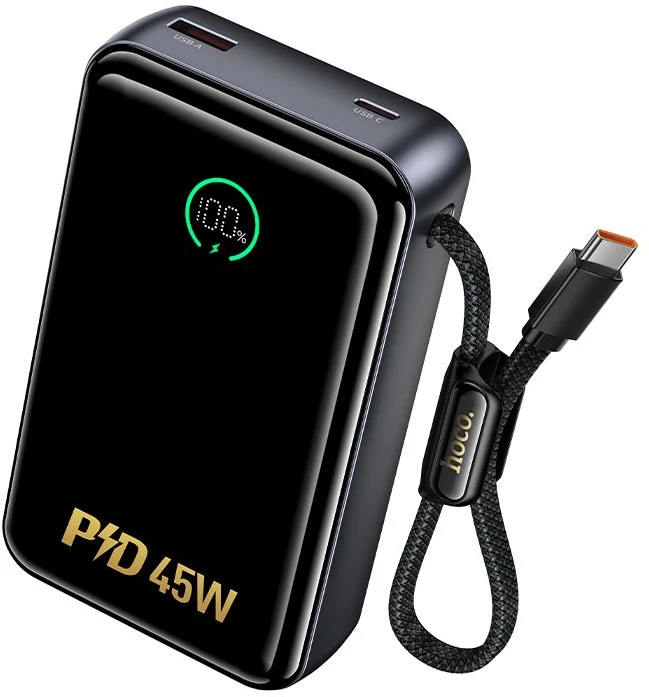 Powerbank 20000 mAh QC PD 2A 45W with built-in cable USB C Hoco Q54 metal pilka