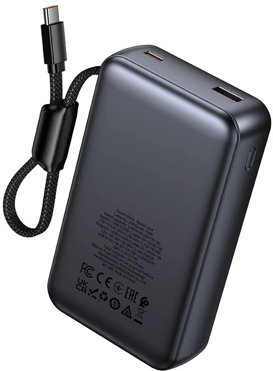 Powerbank 20000 mAh QC PD 2A 45W with built-in cable USB C Hoco Q54 metal pilka