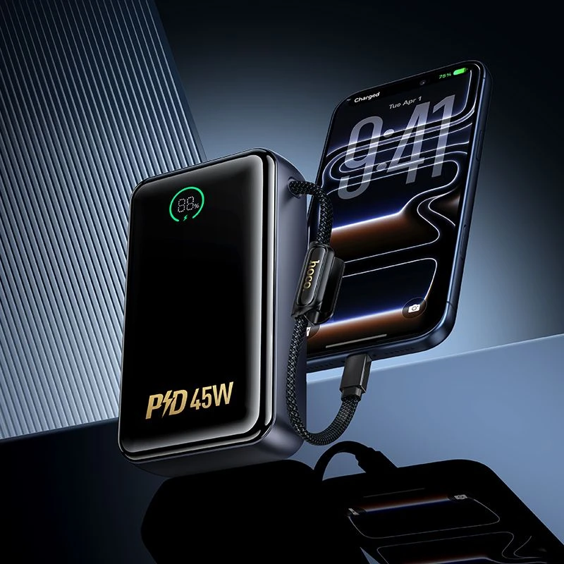 Powerbank 20000 mAh QC PD 2A 45W with built-in cable USB C Hoco Q54 metal pilka