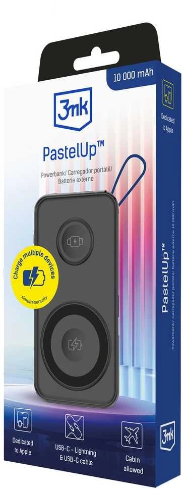 3MK „PastelUp“ išorinė baterija, 10 000 mAh, 22,5 W, su „Magsafe“ ir įkrovimu, Apple Watch, juodos spalvos