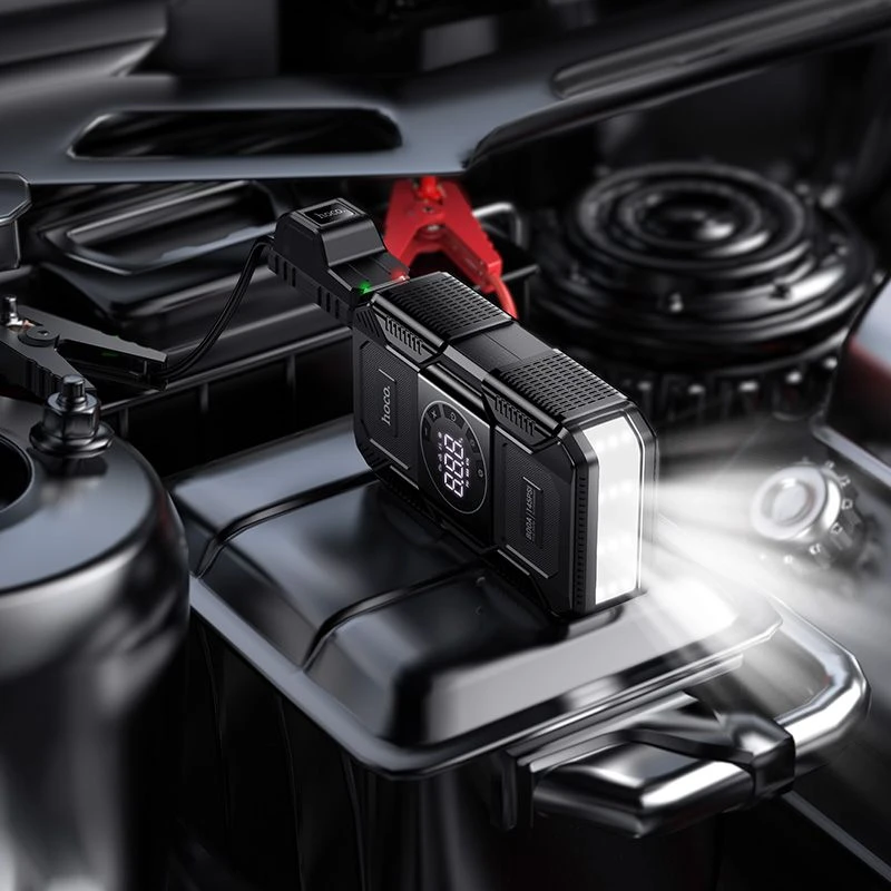 Powerbank 8000 mAh 2,4A 18W with a car jump-start function and air pump Hoco QS6 juodas