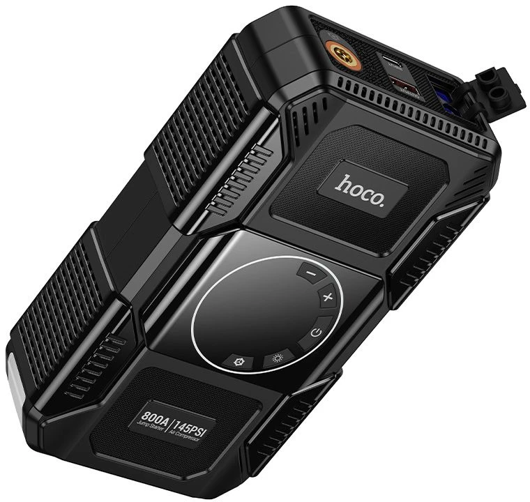 Powerbank 8000 mAh 2,4A 18W with a car jump-start function and air pump Hoco QS6 juodas