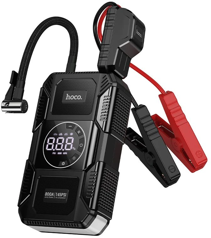 Powerbank 8000 mAh 2,4A 18W with a car jump-start function and air pump Hoco QS6 juodas