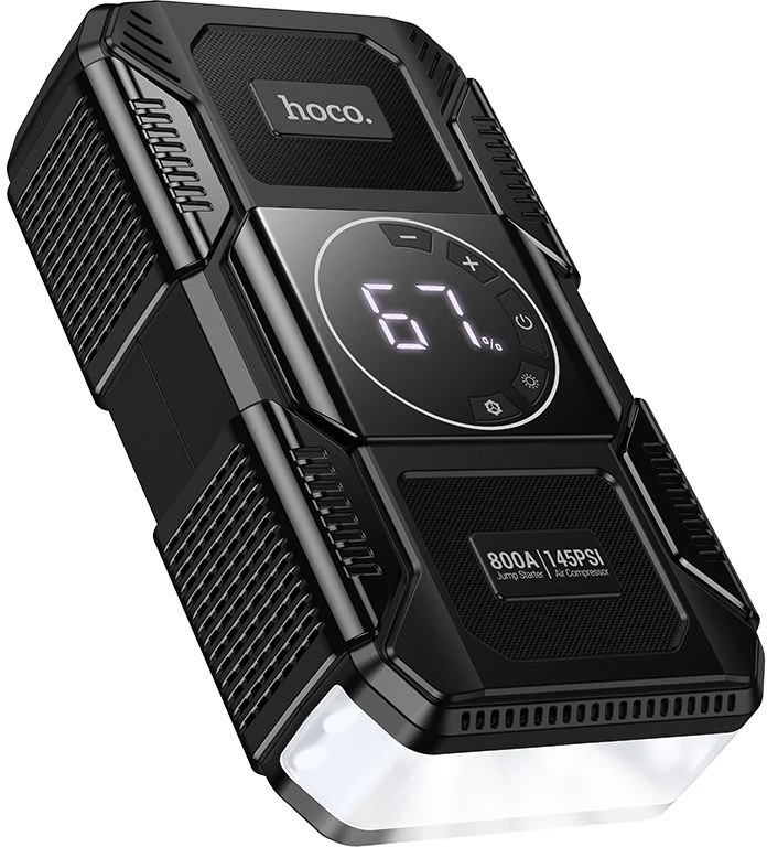 Powerbank 8000 mAh 2,4A 18W with a car jump-start function and air pump Hoco QS6 juodas