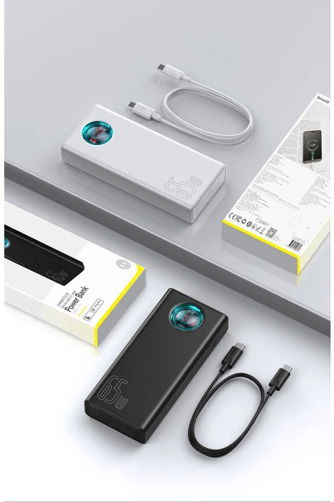 LiPo išorinis akumuliatorius (Powerbank) 30000mAh 65W su PD3.0 QC3.0 4xUSB + USB C Amblight juodas BASEUS