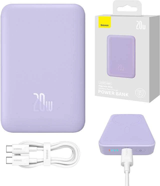 Powerbank Baseus Magnetic Mini 10000mAh 20W MagSafe (violetinė)