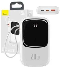 Baseus Qpow PRO Powerbank kabelis, 20000mAh, 20W (balta)