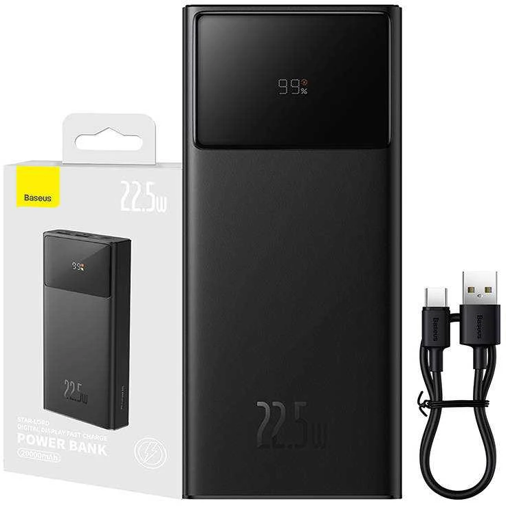 LiPo išorinis akumuliatorius (Powerbank) 20000mAh 22.5W su PD3.0 QC3.0 2xUSB + USB C Star-lord juodas BASEUS