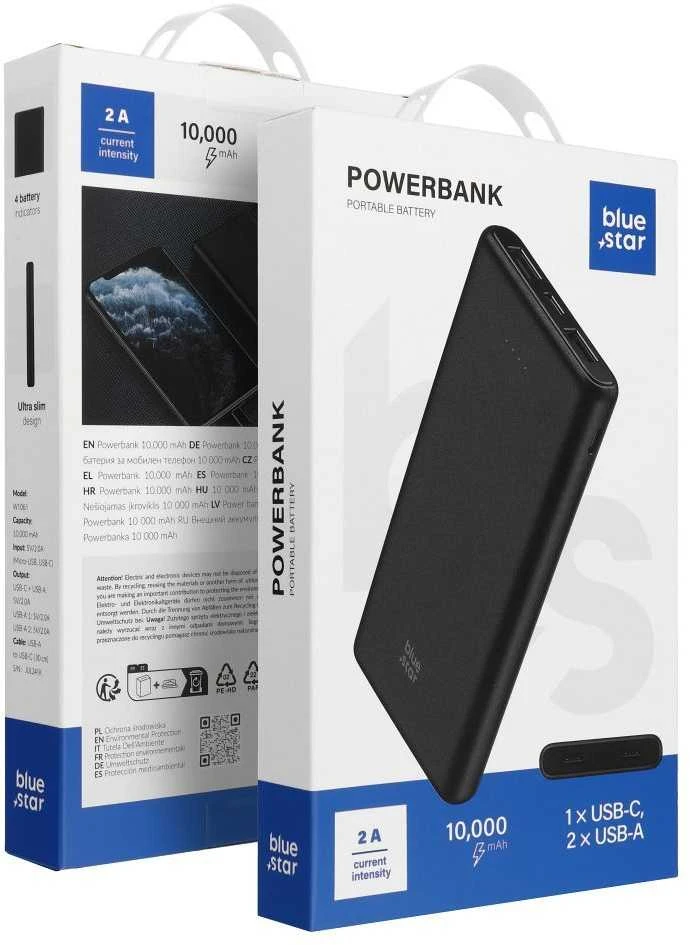 BlueStar Powerbank Blue Star W1061 2A 10000 mAh juodas