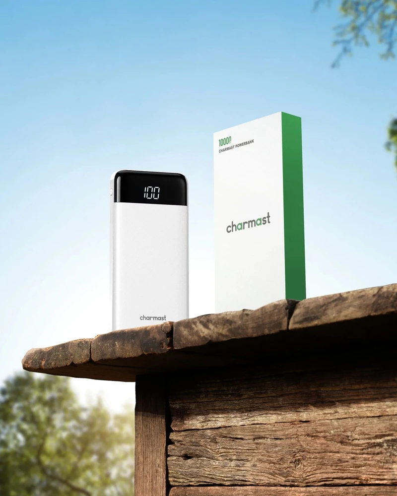 Powerbank Charmast W1148 5V 3A 10000 mAh with built-in cables USB A / USB C / Lightning / Micro USB Baltas