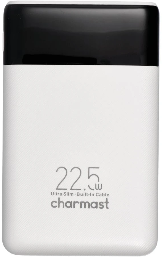 Nešiojamoji baterija Charmast W1202 PD3.0 3A 22,5W 10000 mAh su integruotais laidais USB C / Lightning baltas