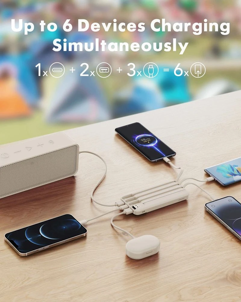 Powerbank Charmast W2065 PD3.0 3A 22,5W 20000 mAh with built-in cables USB A / USB C / Lightning / Micro USB Baltas