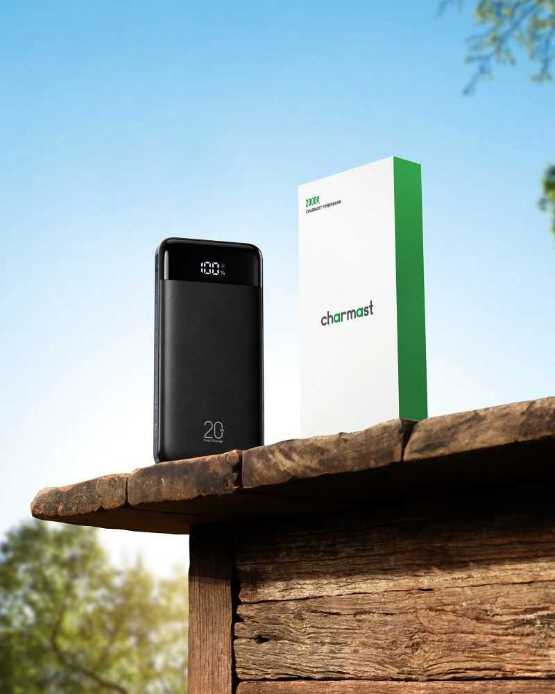 Powerbank Charmast W2065 PD3.0 3A 22,5W 20000 mAh with built-in cables USB A / USB C / Lightning / Micro USB juodas