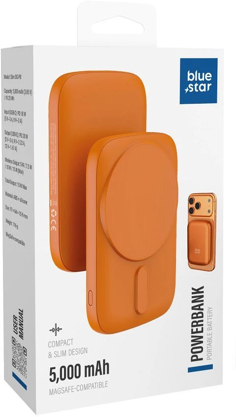BlueStar Powerbank suderinamas su MagSafe Blue Star Slim DG-P8 15W 5000 mAh oranžinė