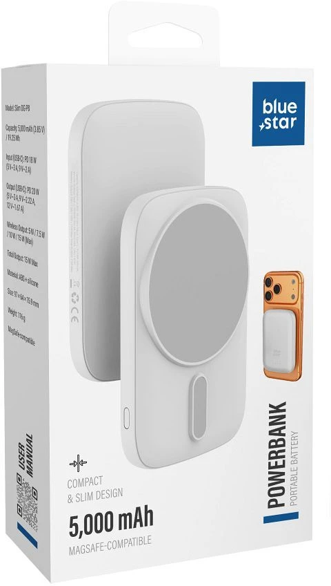 BlueStar Powerbank, suderinamas su MagSafe Blue Star Slim DG-P8 15W 5000 mAh balta