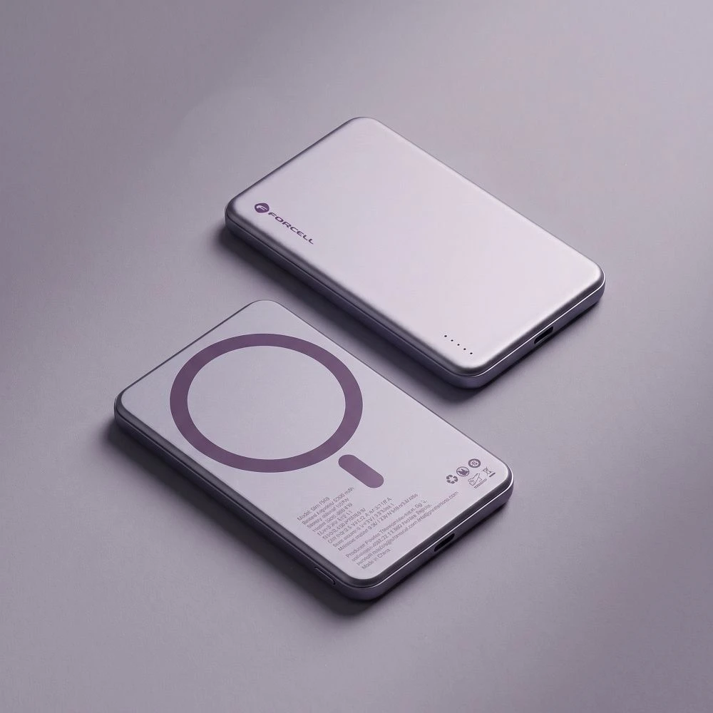 Powerbank compatible with MagSafe Forcell F-Energy Slim F5K9 QC4.0 PD3.0 15W 5000 mAh violetinė