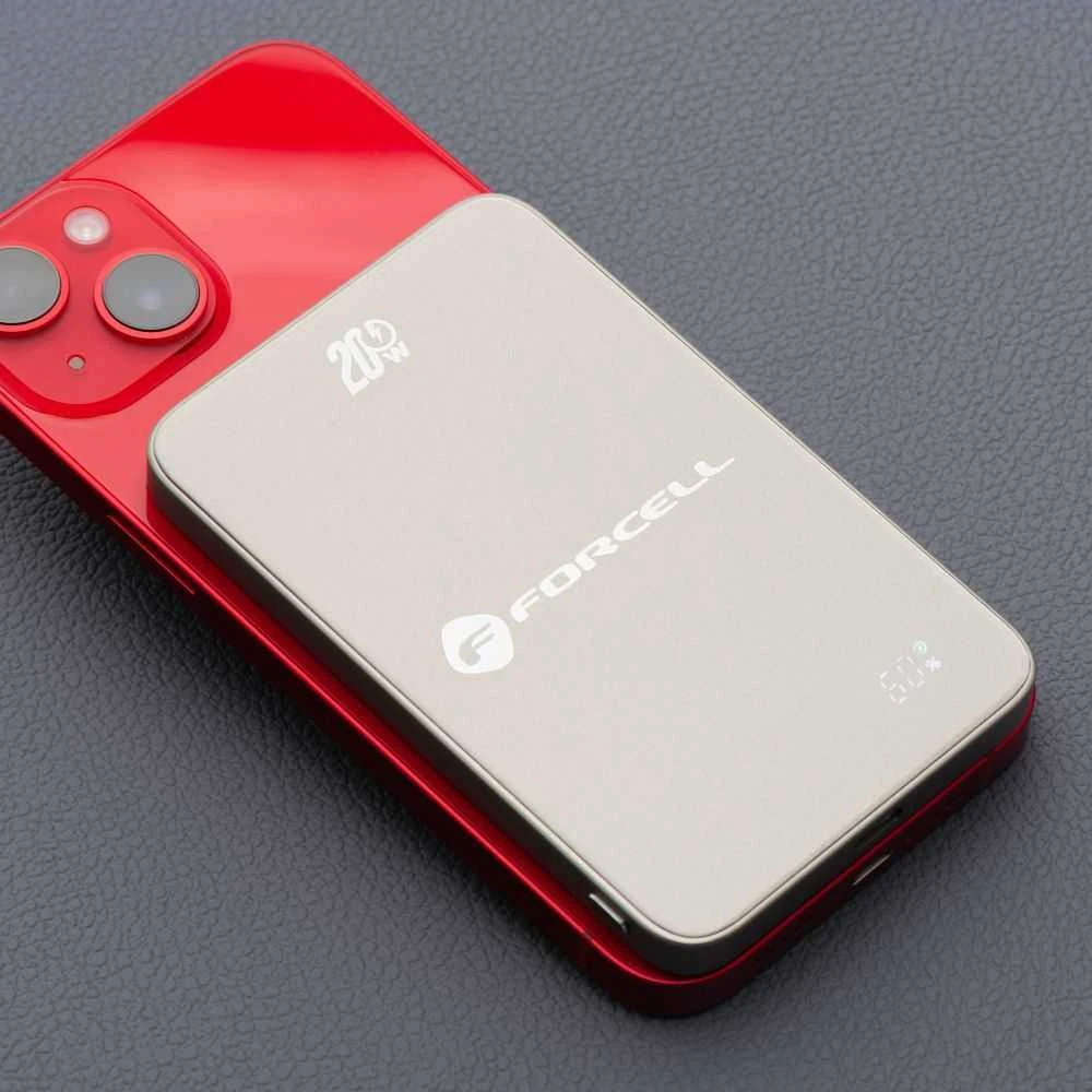 Powerbank compatible with MagSafe Forcell F-Energy SuperSlim F5K8 QC4.0 PD3.0 15W 5000 mAh titanium desert