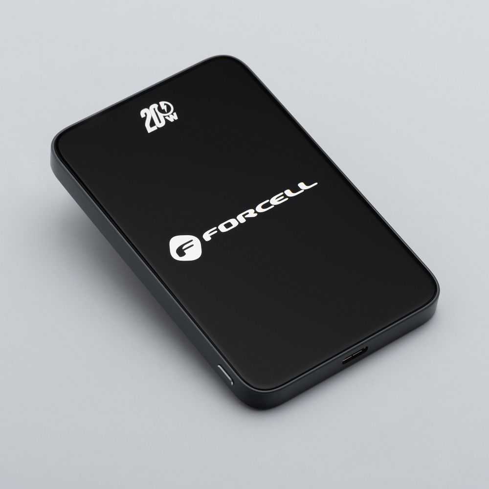 Powerbank compatible with MagSafe Forcell F-Energy SuperSlim F5K8 QC4.0 PD3.0 15W 5000 mAh juodas