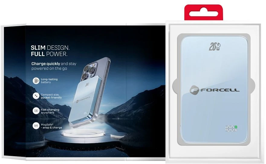 Powerbank compatible with MagSafe Forcell F-Energy SuperSlim F10K8 QC4.0 PD3.0 15W 10000 mAh mėlynas