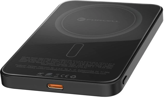 Powerbank suderinamas su MagSafe Forcell F-Energy SuperSlim F5K8 QC4.0 PD3.0 15W 5000 mAh juodas