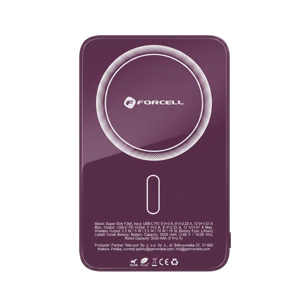 Powerbank compatible with MagSafe Forcell F-Energy SuperSlim F5K8 QC4.0 PD3.0 15W 5000 mAh cherry