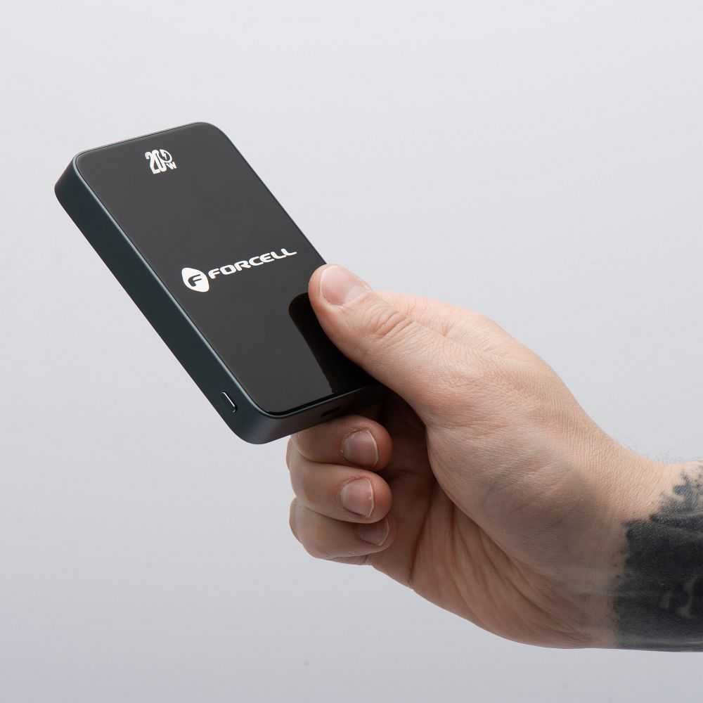 Powerbank compatible with MagSafe Forcell F-Energy SuperSlim F10K8 QC4.0 PD3.0 15W 10000 mAh juodas