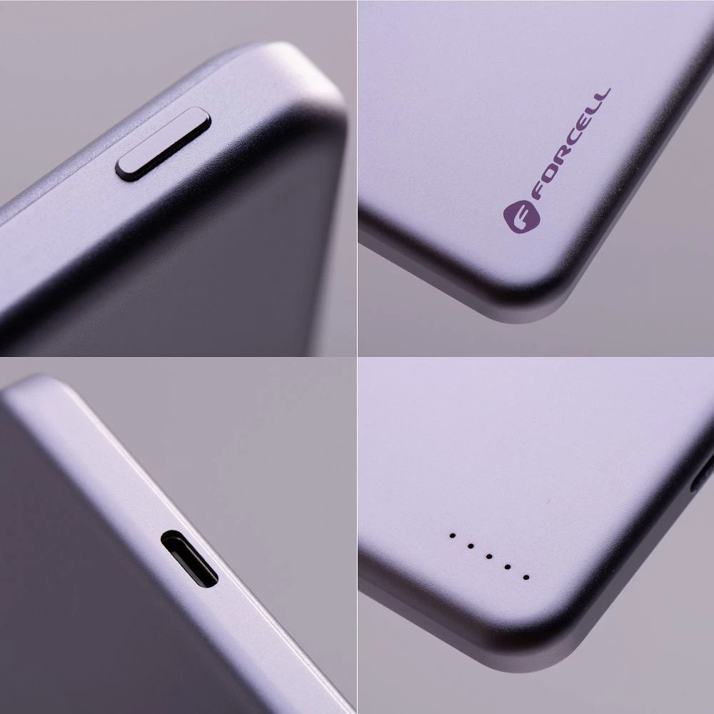 Powerbank compatible with MagSafe Forcell F-Energy Slim F5K9 QC4.0 PD3.0 15W 5000 mAh violetinė