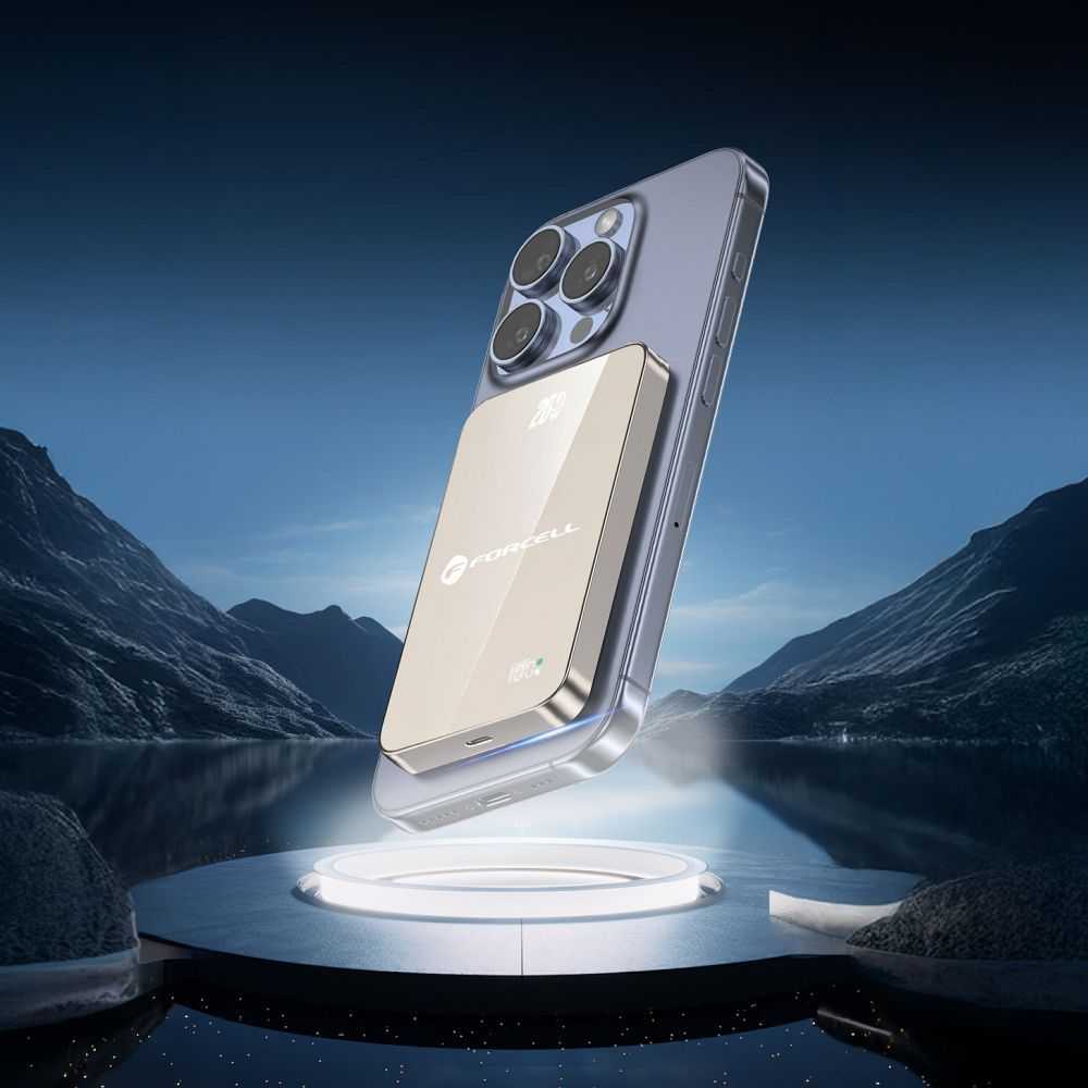 Powerbank compatible with MagSafe Forcell F-Energy SuperSlim F10K8 QC4.0 PD3.0 15W 10000 mAh titanium desert