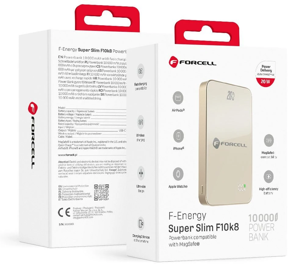 Powerbank compatible with MagSafe Forcell F-Energy SuperSlim F10K8 QC4.0 PD3.0 15W 10000 mAh titanium desert