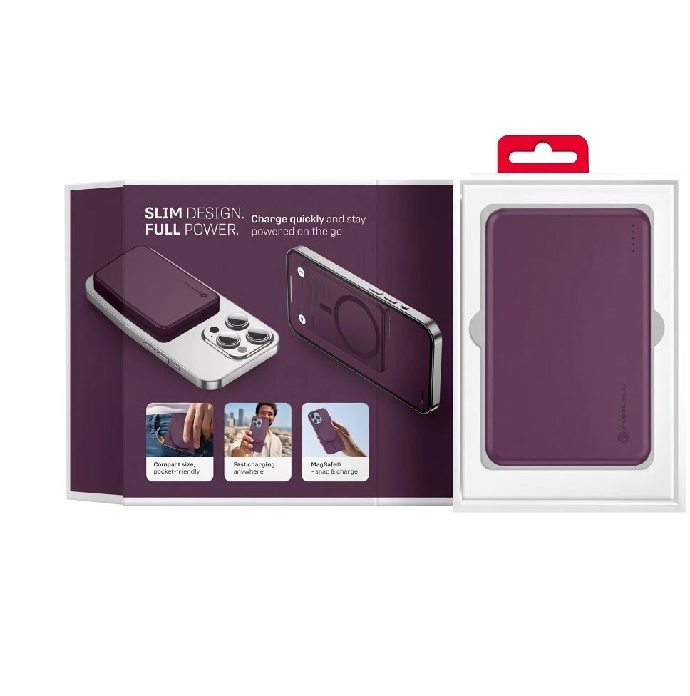 Powerbank compatible with MagSafe Forcell F-Energy Slim F5K9 QC4.0 PD3.0 15W 5000 mAh cherry