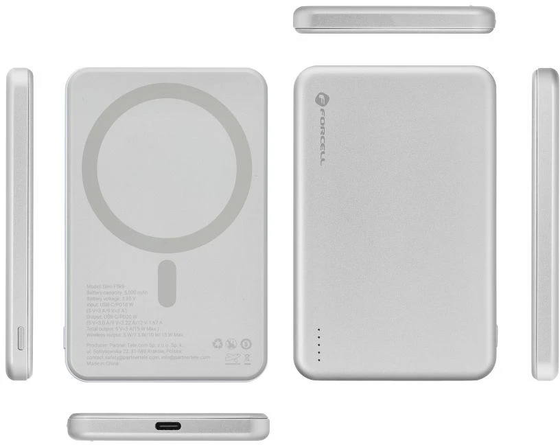 Powerbank compatible with MagSafe Forcell F-Energy Slim F5K9 QC4.0 PD3.0 15W 5000 mAh cloud dancer
