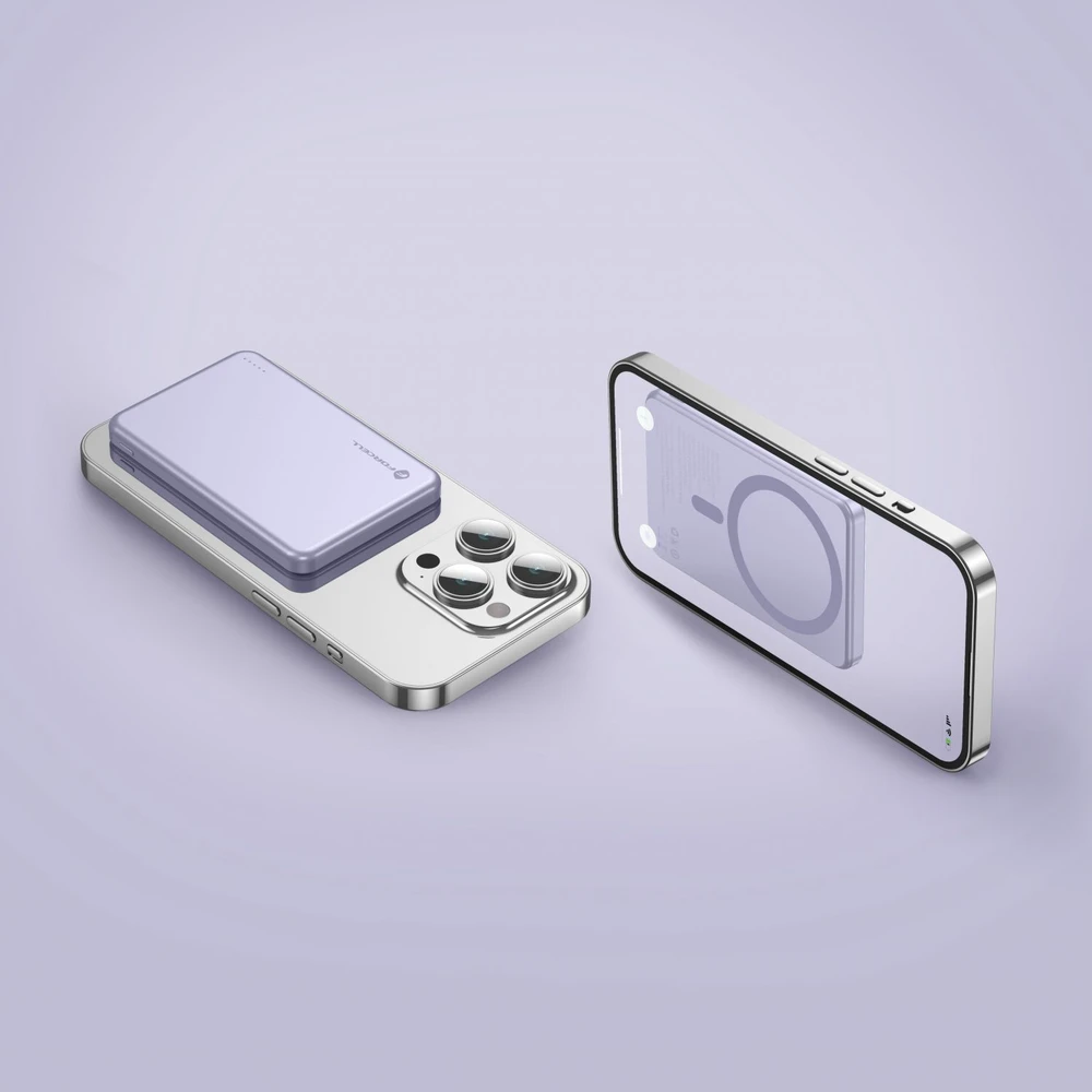 Powerbank compatible with MagSafe Forcell F-Energy Slim F5K9 QC4.0 PD3.0 15W 5000 mAh violetinė
